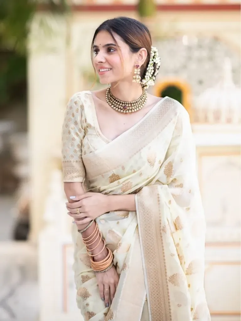 White Banarasi Soft Georgette Silk Saree