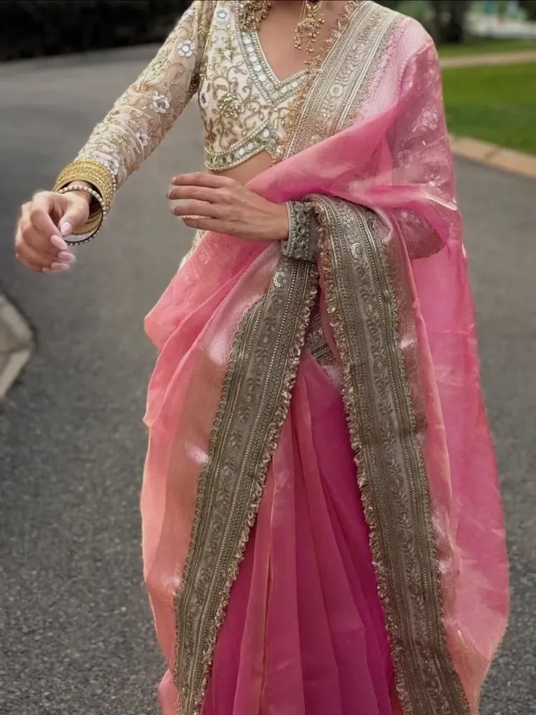 Pink Banarasi Soft Maharani Tissue Silk Saree