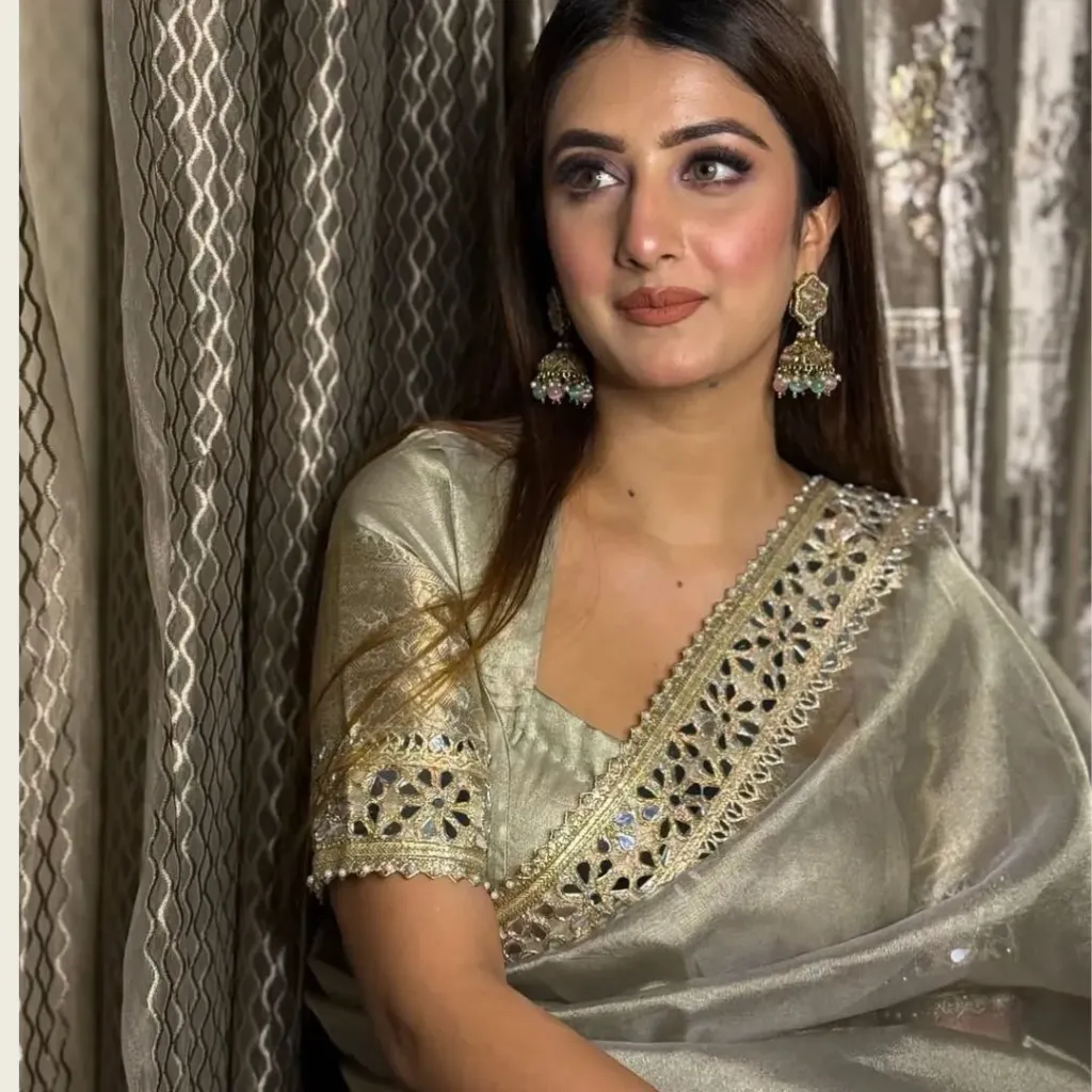 Grey Banarasi Soft Glass Tissue Silk Saree