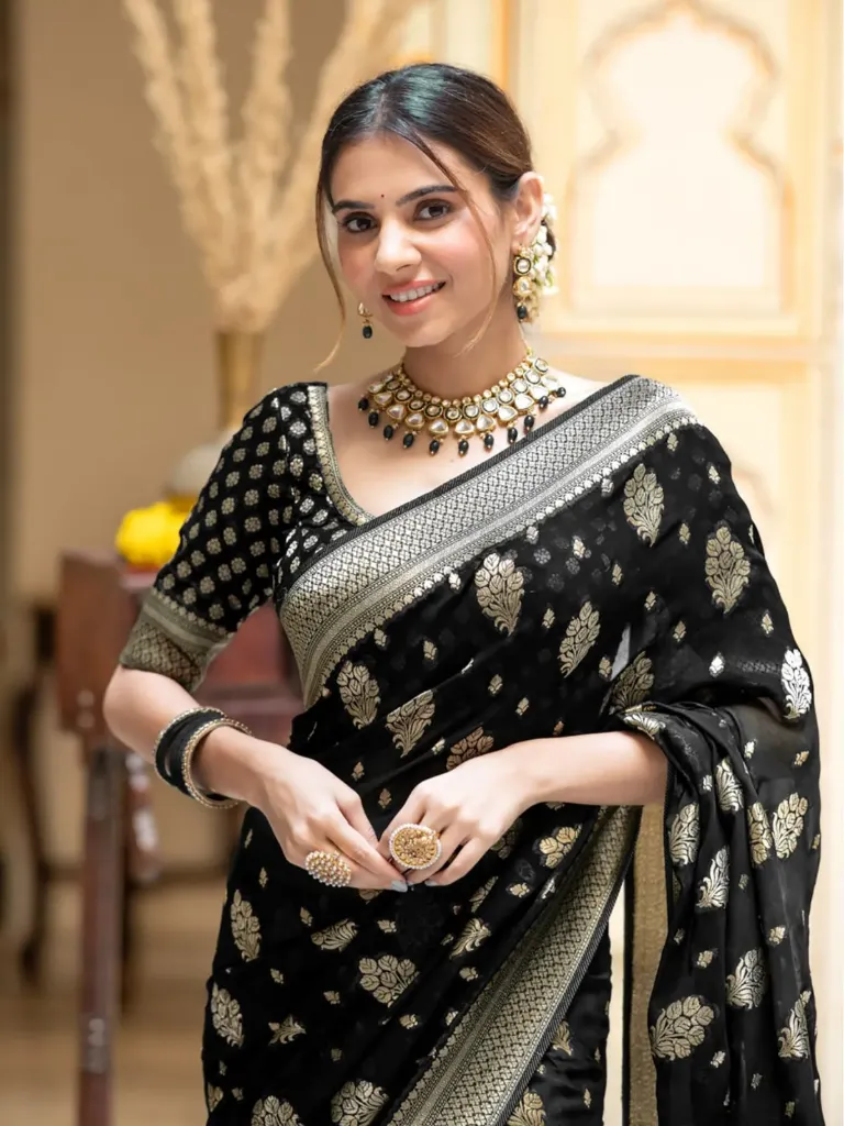 Black Banarasi Soft Georgette Silk Saree
