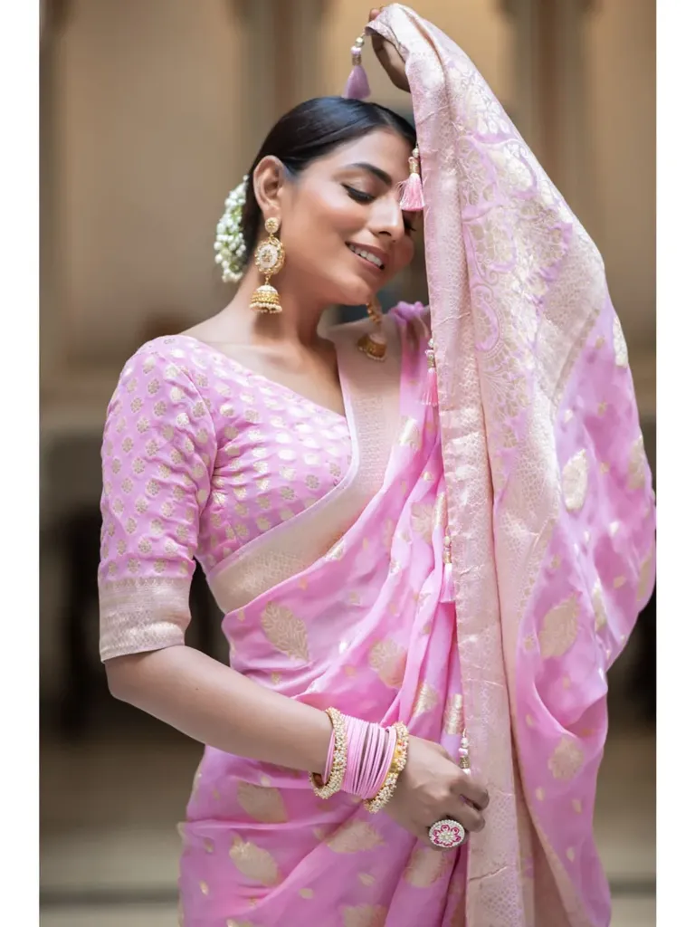Light Pink Banarasi Soft Georgette Silk Saree