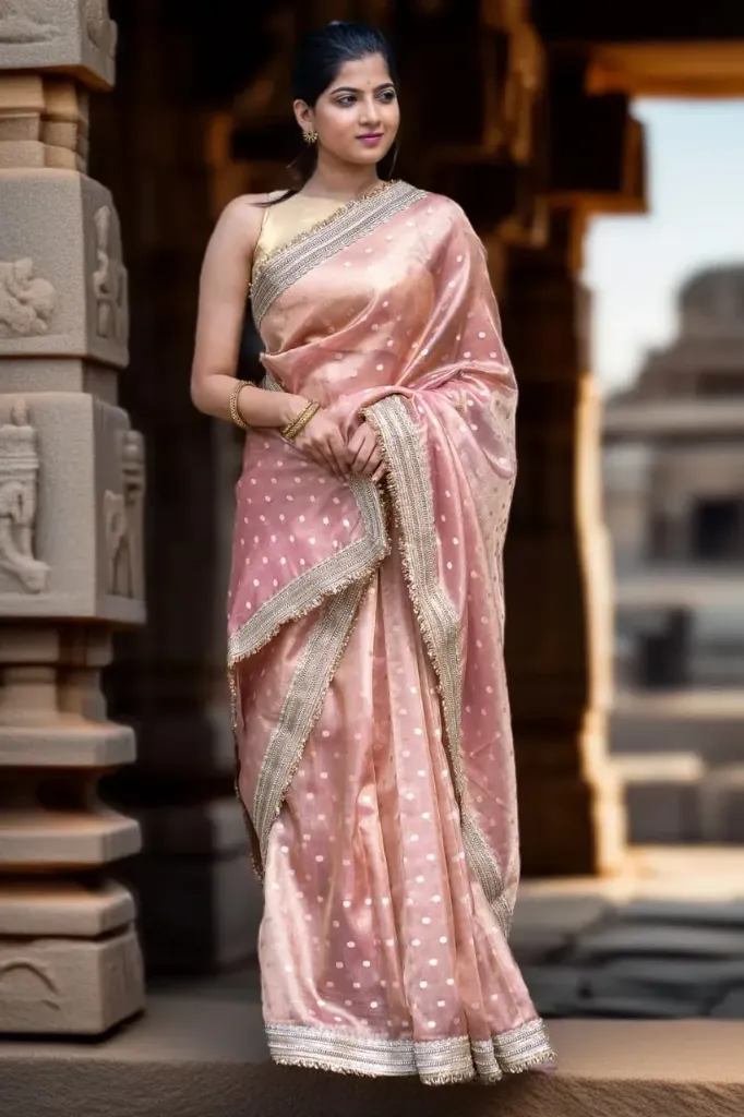 Pastel Pink Tissue Silk Saree