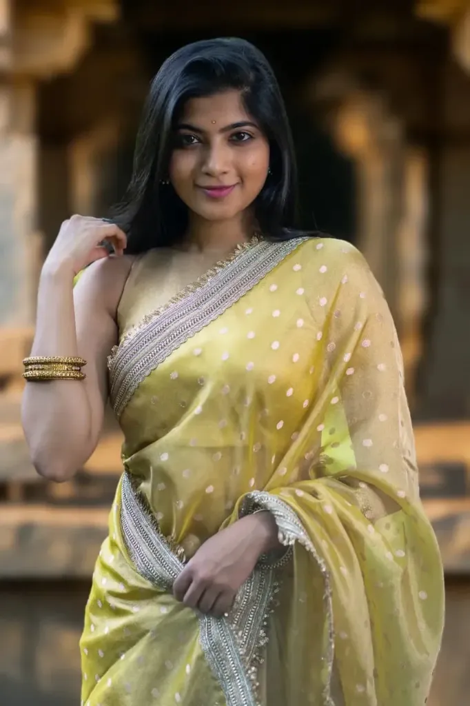 Lime Yellow Tissue Silk Saree