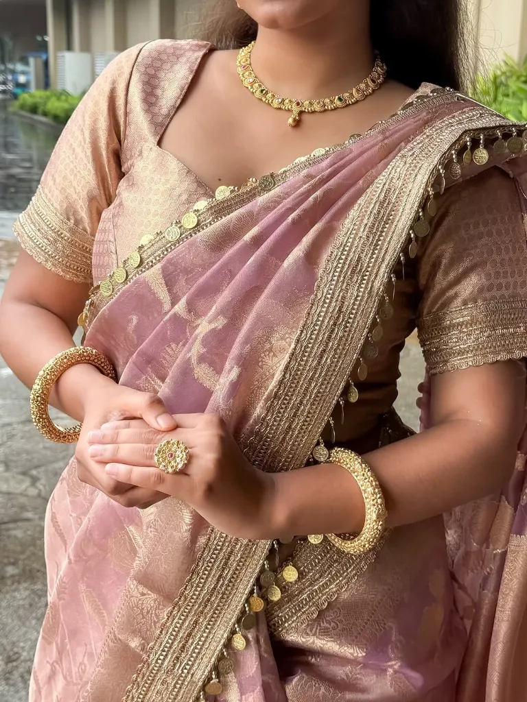 Pink Banarasi Soft Jaal Tissue Silk Saree